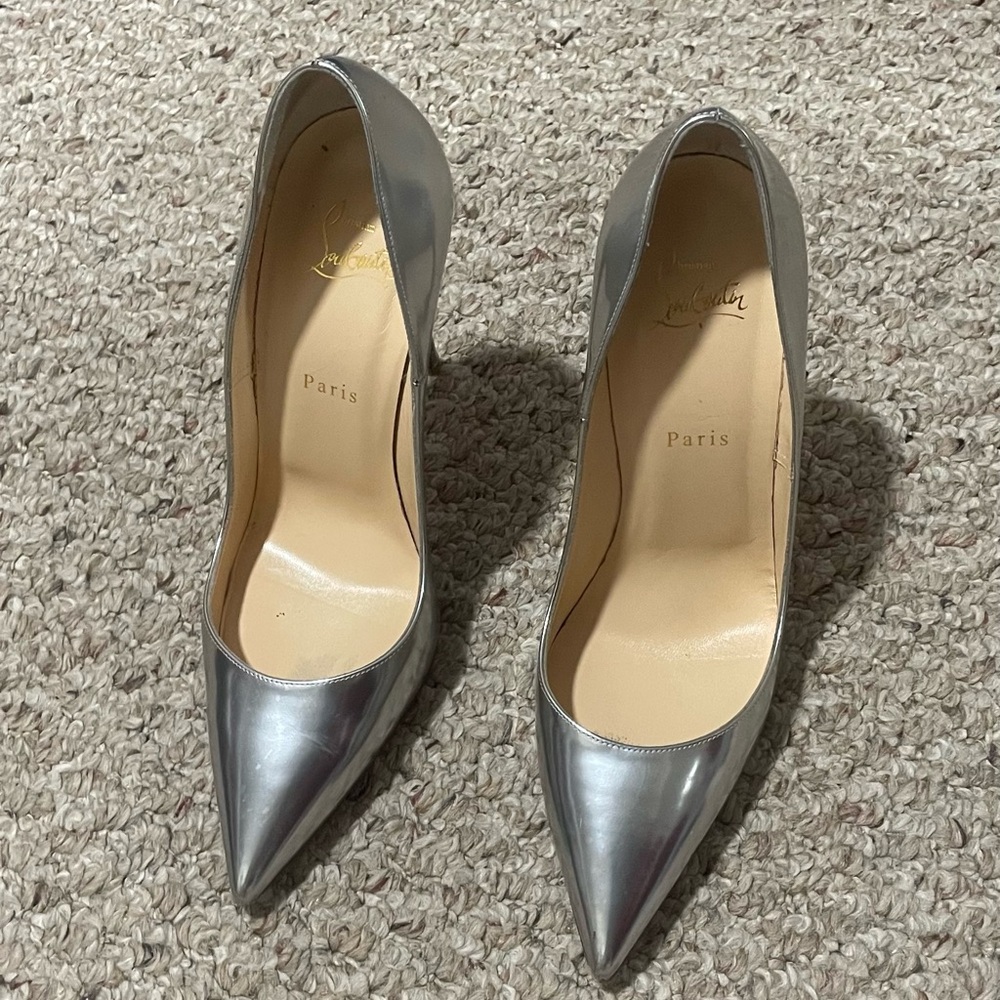 Christian Louboutin So Kate Metallic Silver Heels